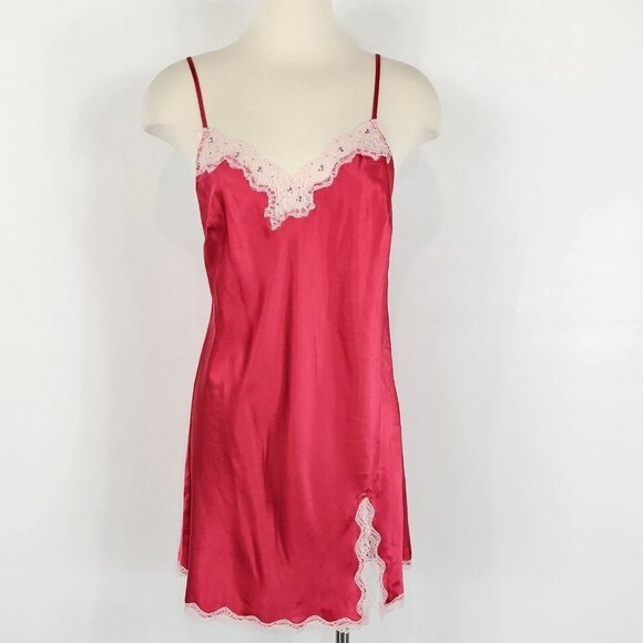 Victoria's Secret Dresses & Skirts - Victorias Secret Chemise Slip Dress Medium Red Babydoll Satin Lace Coquette Y2K